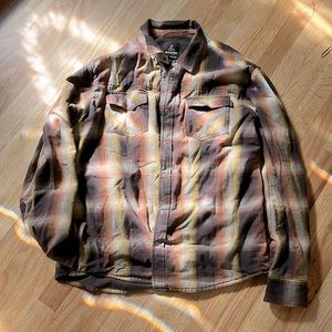 prAna Collared Snap Button Up Plaid long sleeved Thermal Lined Insulated Shirt